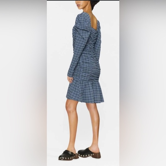 GANNI Ruched checked stretch-seersucker mini dress, Size 42 - Picture 13 of 16